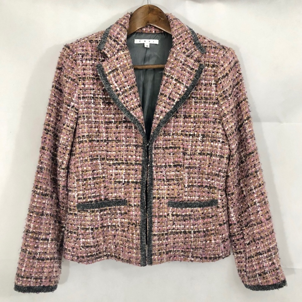 CAbi Tweed Career Jacket Pink Grey Long Sleeve 8